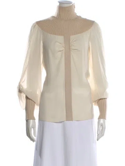 Pre-owned Chloé Wool Turtleneck Blouse W/ Tags In Neutral
