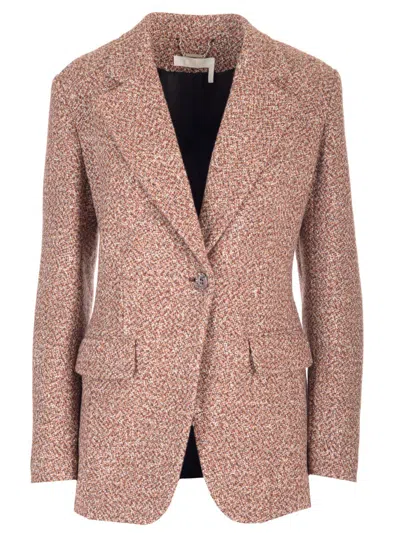 Chloé Tweed Knit Blazer Jacket In Neutral