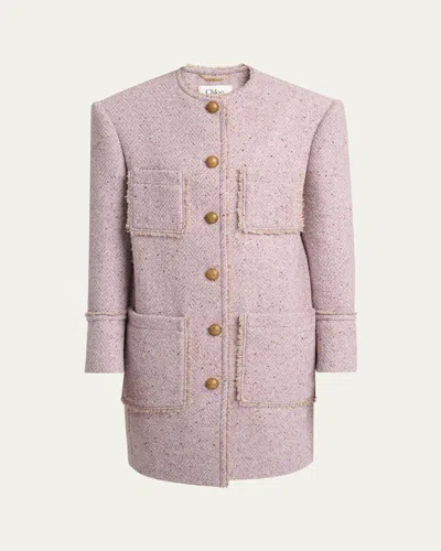 Chloé Wool Tweed Chine Single-breasted Oversized Jacket In Pink