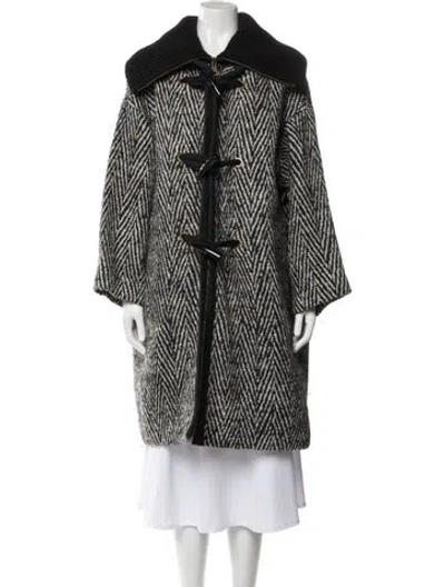 Pre-owned Chloé Wool Tweed Pattern Coat In White
