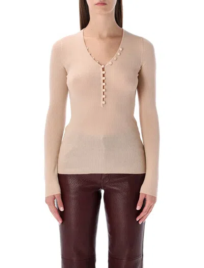 CHLOÉ CHLOÉ WOOL V-NECK HENLEY TOP