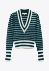 Chloé Striped Ribbed Knit Jumper Lace Detail In Gray