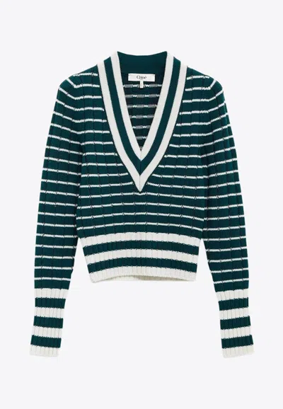 Chloé Wool V-neck Sweater In Gray
