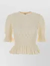 Chloé Wool Viscose Sweater Puff Sleeves Peplum In Neutral