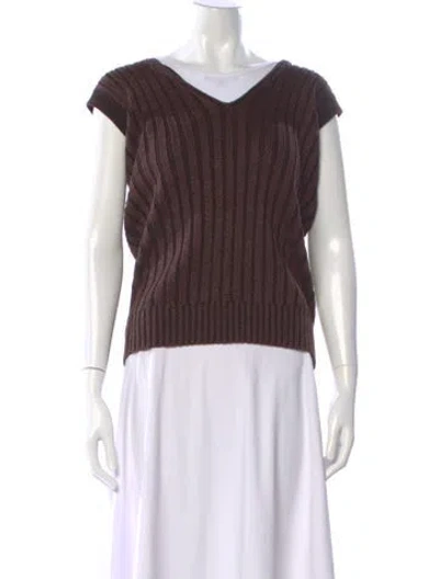 Pre-owned Chloé Wool V-neck Sweater In Brown