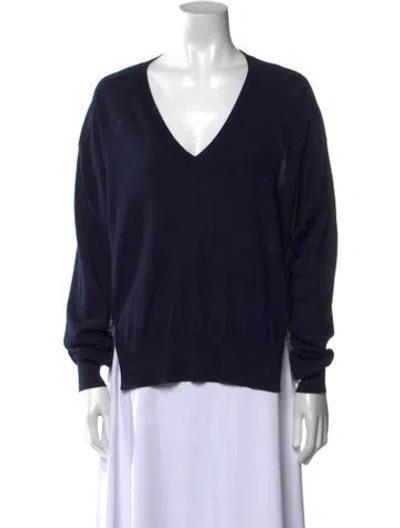 Pre-owned Chloé Wool V-neck Sweatshirt In Blue