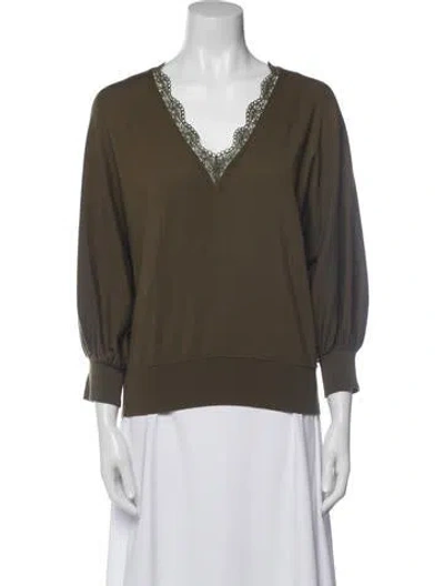Pre-owned Chloé Wool V-neck Sweatshirt In Green