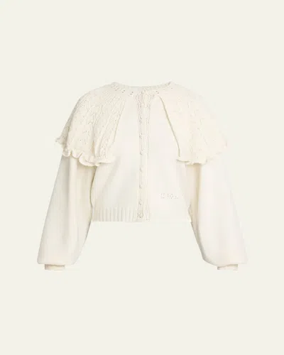CHLOÉ WOOL-CASHMERE POINTELLE CAPELET CARDIGAN
