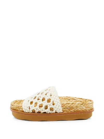 Pre-owned Chloé Woven Flat Slides In White