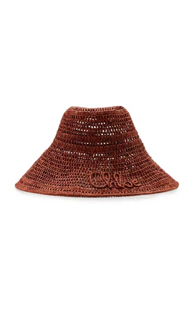 Chloé Woven Raffia Bucket Hat In Brown