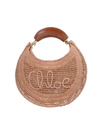 Chloé Woven Raffia Hobo Bag With Leather Accents In Neutral