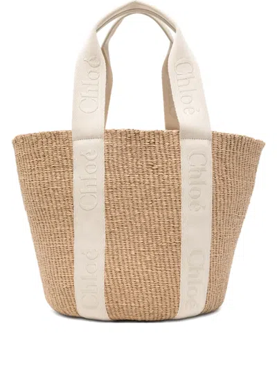 Chloé Woven Straw Tote Bag In Neutral