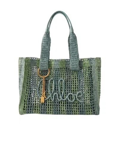 Chloé Woven Tote Bag In Green