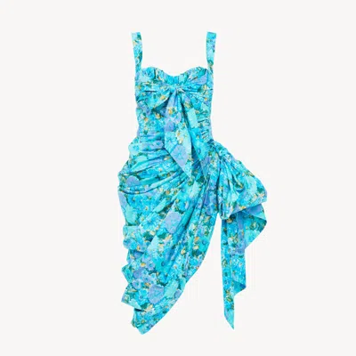 Chloé Wrapped Bustier Mini Dress In Cotton Poplin In Blue