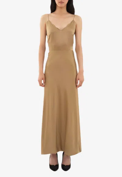 Chloé X Atelier Jolie V-neck Sleeveless Silk Maxi Slip Dress In Gold