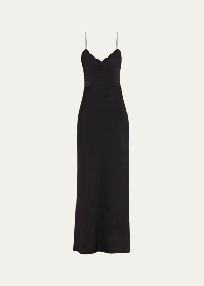 Chloé X Atelier Jolie Silk Scalloped Slip Dress In Black