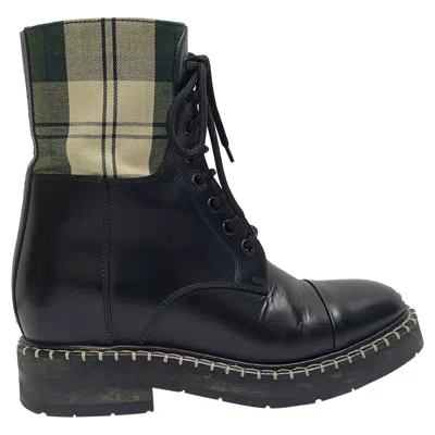 Chloé Chloe X Barbour Check-print Combat Boots In Black Leather