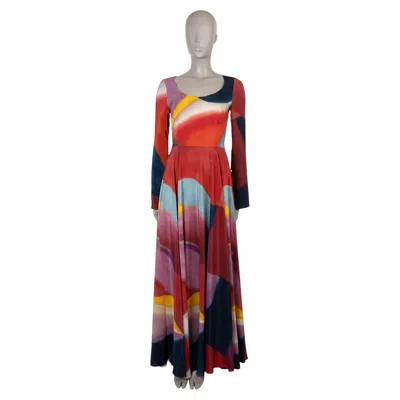Pre-owned Chloé Chloe X Caroline Denervaud Multicolor Silk 2023 Maxi Dress 36 Xs In Brown