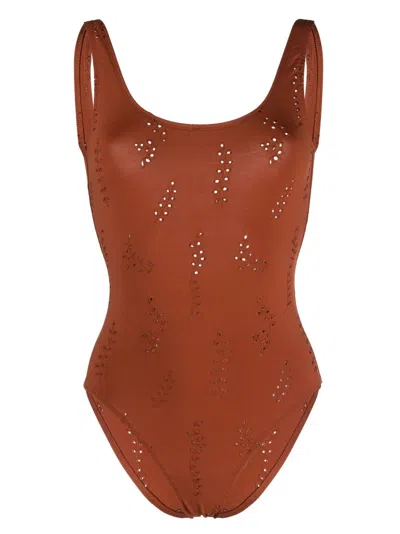 Chloé X Eres Pacific Broderie-anglaise Swimsuit In Brown