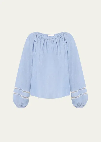 Chloé X High Summer Chambray Blouse With Netted Detailing In Midnight