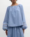 CHLOÉ X HIGH SUMMER CHAMBRAY BLOUSE WITH NETTED DETAILING