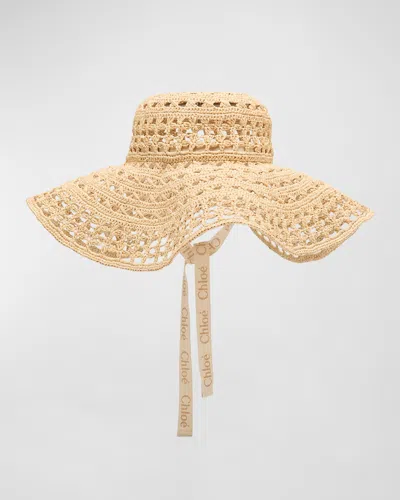 Chloé X High Summer Logo Raffia Sun Hat In Straw Beige
