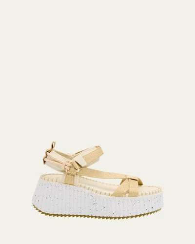 Chloé X High Summer Nama Stitch Ankle-strap Flatform Sandals In Bright Gold