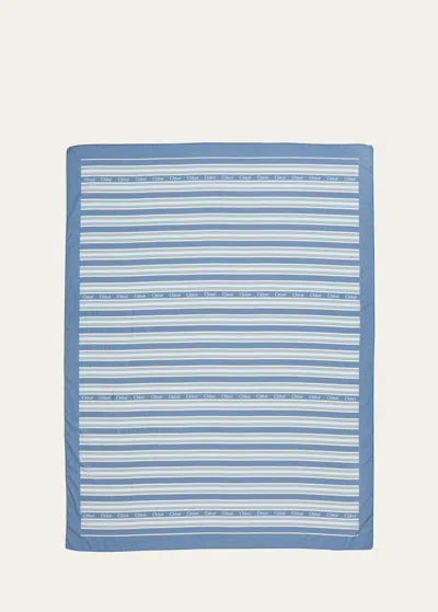 Chloé X High Summer Striped Logo Stole Scarf In Blue