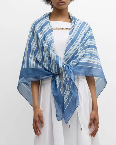 Chloé Striped Cotton And Silk-blend Voile Scarf In Blue - White 1