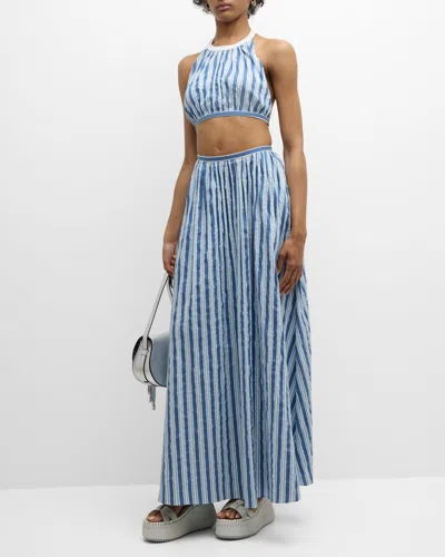 Chloé X High Summer Striped Poplin Maxi Dress With Cutout Detail In Blue - White 1