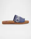 Chloé X High Summer Woody Embroidered Logo Flat Sandals In Blue