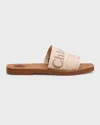 Chloé X High Summer Woody Embroidered Logo Flat Sandals In Neutral