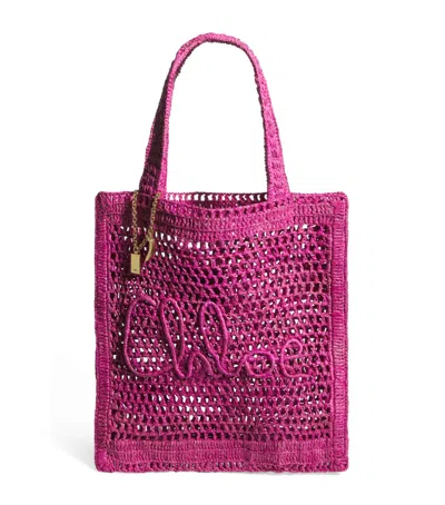 Chloé Chloe Women Fuchsia Raffia Estate Banana Shopping Bag In Pink