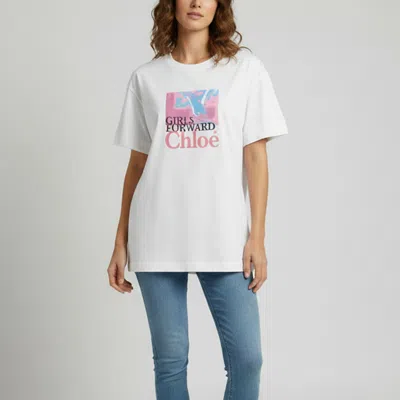 Pre-owned Chloé X Unicef White Girls Forward Graphic Jersey Crew Neck T-shirt M