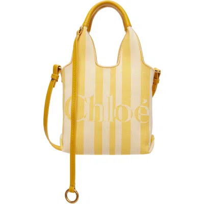 Chloé Yellow & Off-white Mini '' Stripy Tote In 757 Radiant Yellow