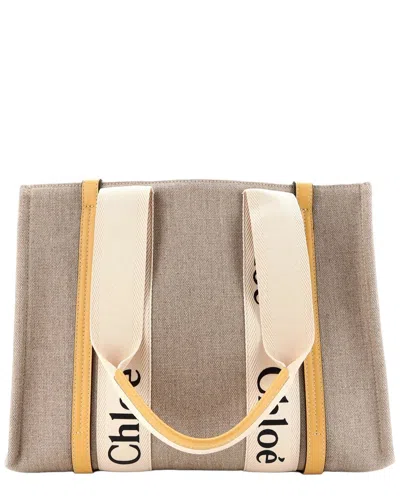 Chloé Yellow Canvas & Leather Woody Tote Medium (authentic Pre-loved) In Brown