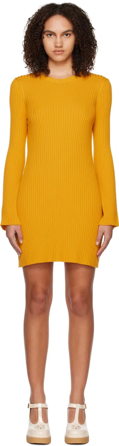 Chloé Yellow Flared Minidress In 730 Dark Honey