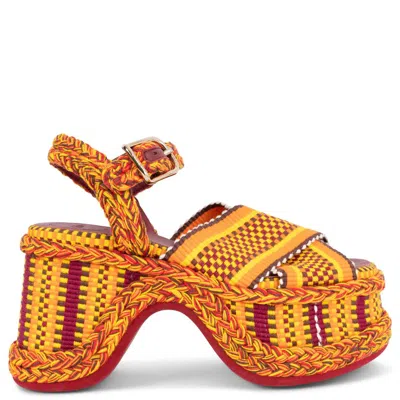 Pre-owned Chloé Chloe Yellow Orange Red Cotton Meril 110 Platform Sandals Shoes 37