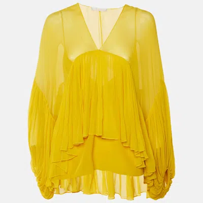 Pre-owned Chloé Yellow Silk Chiffon Top L