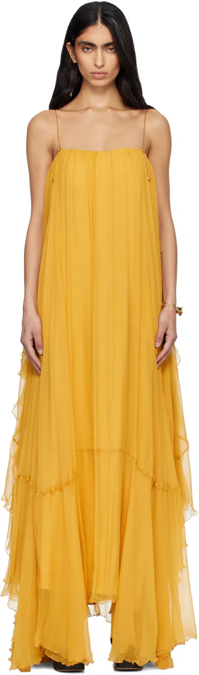 Chloé Asymmetric Embellished Ruffled Organic Silk-crepon Gown In Yellow