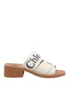 Chloé Block Heel Open Toe Square Sandals In White