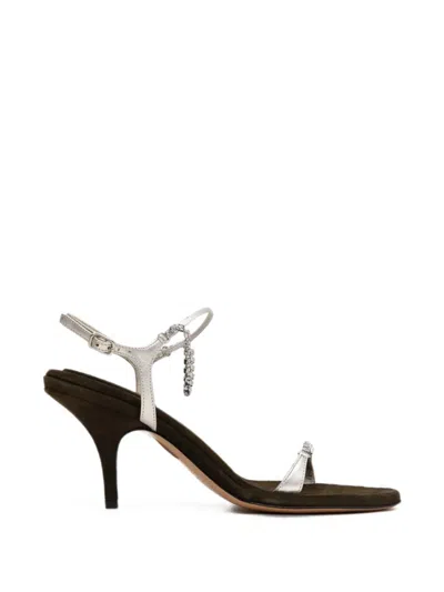 Chloé Zia Crystal-embellished Metallic-effect Sandals In Silver