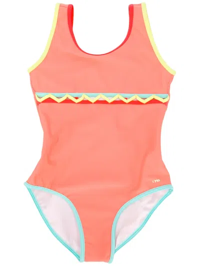 Chloé Kids' Zig Zag Detail Swimsuit In Orange