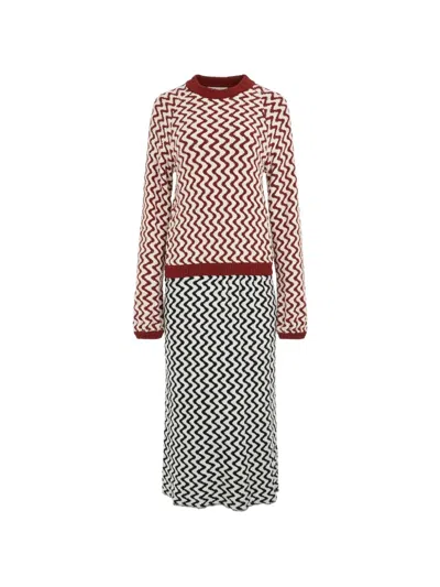 Chloé Zig-zag-pattern Long-sleeve Maxi Dress In Multi