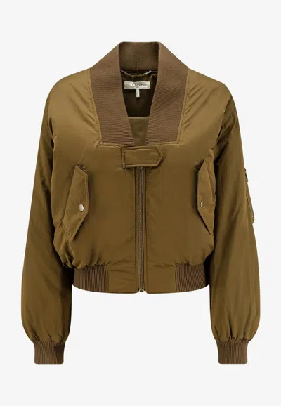 Chloé Zip-up Cropped Bomber Jacket In Brown