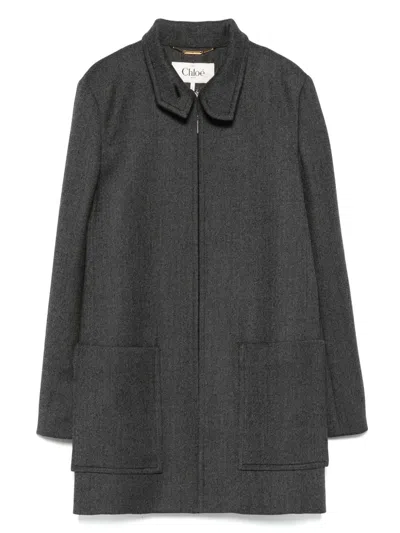 Chloé Zip-up Oversize Coat In Gray