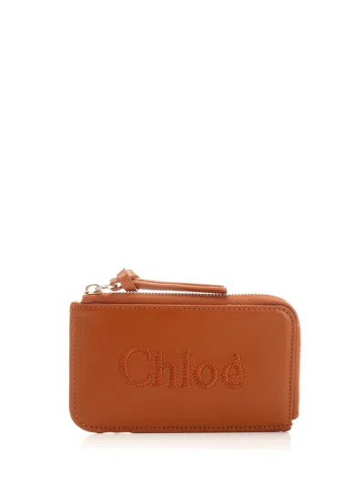 Chloé Zipped Card Case In Brown