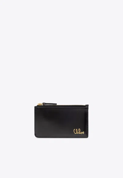 Chloé Zipped Leather Cardholder In Black