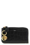 Chloé Crocodile Texture Card Holder With Gold Hardware In Black