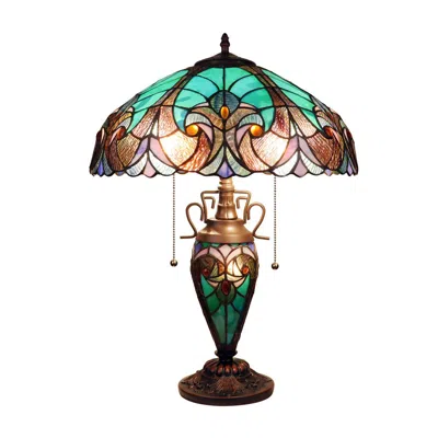 Chloelighting - Liaison Victorian-style Antique Dark Bronze 3 Light Double Lit Table Lamp 16" Wide